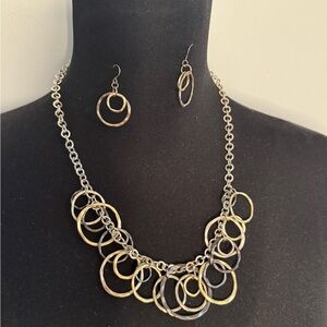 Gold and Silver Hoop Necklace and Earring Set